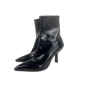 Schutz Women's 6.5B Charleni Brunny Patent Leather Stilletto Sock Bootie Black